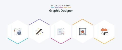 Grafikdesigner 25 Flat Icon Pack inklusive Blatt. dokumentieren. Grafik. Würfel. Malerei vektor