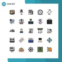 Gruppe von 25 gefüllten flachen Farbzeichen und Symbolen für E-Commerce-Hutplan Corporate editierbare Vektordesign-Elemente vektor