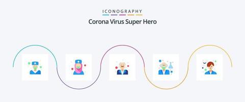 Corona-Virus-Superhelden-Flat-5-Icon-Pack einschließlich Gesundheitswesen. Wissenschaftler. Benutzerbild. Professor. Alter Mann vektor