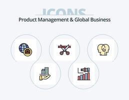 Produktmanagement und globale Geschäftslinie gefüllt Icon Pack 5 Icon Design. Entwicklung. modern. die Architektur. global. Unternehmen vektor