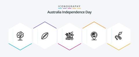 Australien Unabhängigkeitstag 25 Zeilen Icon Pack inklusive Flagge. Australien. Sport. Sydney. Hafen vektor