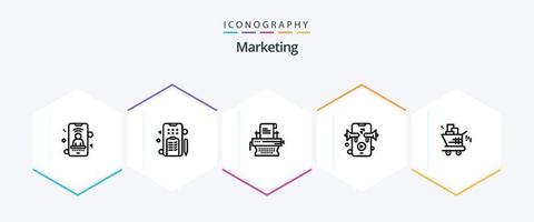 Marketing-Icon-Paket mit 25 Zeilen, einschließlich Einkaufen. Marketing. Marketing. Wagen. Lautsprecher vektor