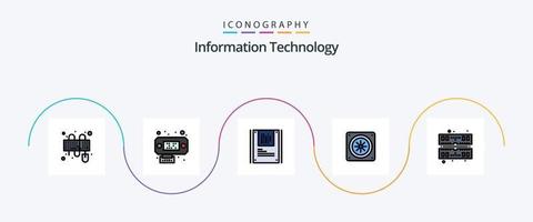 Informationstechnologie-Linie gefülltes flaches 5-Icon-Paket einschließlich. Erinnerung. Kryptographie. Rechner. Kühlung vektor
