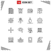 Stock Vector Icon Pack mit 16 Linienzeichen und Symbolen für Business-Schildbandschutz Internet-editierbare Vektordesign-Elemente