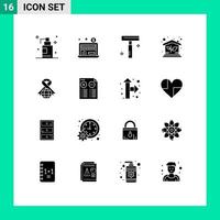 Gruppe von 16 soliden Glyphen Zeichen und Symbolen für editierbare Vektordesign-Elemente für weltweite Investitionen in die Rasiermesserpflege vektor