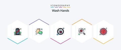 tvätta händer 25 fylld linje ikon packa Inklusive coronavirus. skanna. blod bakterie. virus. bakterie vektor