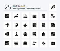 Banken, Finanzen und Marktwirtschaft 25 solides Glyphen-Icon-Paket einschließlich Analysen. Analyse. Wohltätigkeit. Graph. Geld vektor