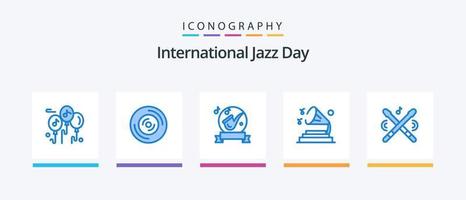 internationell jazz dag blå 5 ikon packa Inklusive instrument. volym. instrument. högtalare. musik. kreativ ikoner design vektor