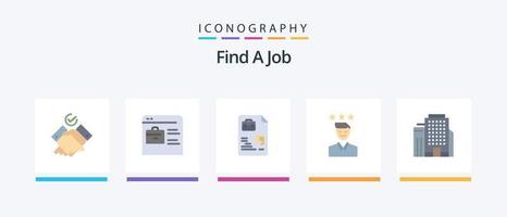 Finden Sie ein Job-Flat-5-Icon-Paket mit Gebäude. Weg. dokumentieren. Arbeit. Werdegang. kreatives Symboldesign vektor