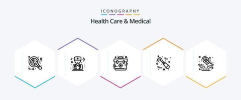 Gesundheitswesen und medizinisches 25-Zeilen-Icon-Paket einschließlich Gesundheit. Werkzeug. Hilfe. Stomatologie. Zahn vektor
