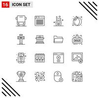 uppsättning av 16 modern ui ikoner symboler tecken för firande sommar multimedia mat spa redigerbar vektor design element