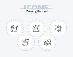 Morgenroutine Linie Icon Pack 5 Icon Design. Waschbecken. Bad. Kaffee. Morgen. Kaffee vektor