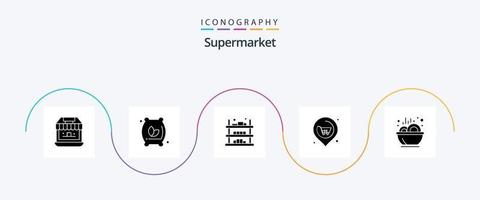 mataffär glyf 5 ikon packa Inklusive skål. verklig. köpa. Nästa. sälja vektor