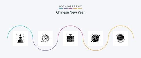 chinesisches neujahr glyph 5 icon pack inklusive rot. Chinesisch. China. China. Yang vektor