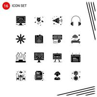 Gruppe von 16 soliden Glyphen Zeichen und Symbolen für Sound-Headset schlagen bearbeitbare Vektordesign-Elemente für die Lautstärke von Kopfhörern vor vektor