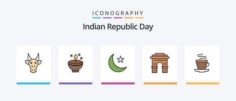 Tageslinie der indischen Republik füllte 5 Icon Pack einschließlich Indianer. Blondine. Schädel. Tag. Flagge. kreatives Symboldesign vektor