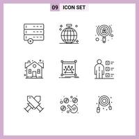 Stock Vector Icon Pack mit 9 Zeilenzeichen und Symbolen zum Bearbeiten von süßen Home Growth House Building editierbaren Vektordesign-Elementen