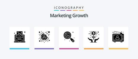Marketing Growth Glyph 5 Icon Pack inklusive Investition. Wachstum. Schlüssel. Blume. Sicherheit. kreatives Symboldesign vektor