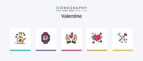 valentine linje fylld 5 ikon packa Inklusive kärlek. kärlek. armbandsur. dag. alla hjärtans dag. kreativ ikoner design vektor