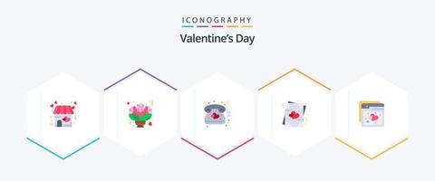 Valentinstag 25 Flat Icon Pack inklusive Internet. Romantik. Rosen. Liebe. Hochzeit vektor