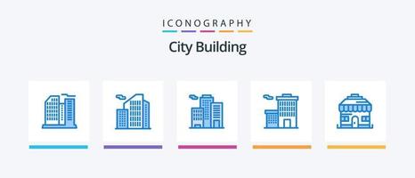 City Building Blue 5 Icon Pack inklusive. Unternehmen. Laden. kreatives Symboldesign vektor