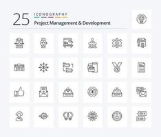 projekt förvaltning och utveckling 25 linje ikon packa Inklusive öga. lagarbete. android. team. tabell vektor