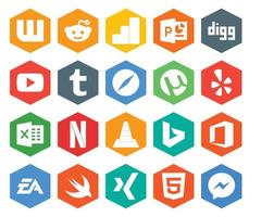 20 Social Media Icon Pack einschließlich Bing Media Safari VLC Excel vektor