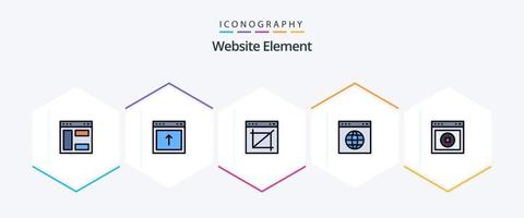 Website-Element 25 Filledline-Icon-Pack inklusive Stop. URL. App. Verknüpfung. Webseite vektor