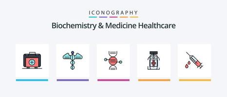 biokemi och medicin sjukvård linje fylld 5 ikon packa Inklusive medicinsk. ambulans. falla. medicinsk. helikopter. kreativ ikoner design vektor