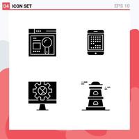 modern uppsättning av 4 fast glyfer pictograph av browser mobil utbildning enhet internet redigerbar vektor design element