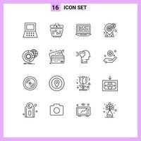 Aktienvektor-Icon-Pack mit 16 Zeilenzeichen und Symbolen für Datenzahlungscodierung Geld Dollar editierbare Vektordesign-Elemente vektor
