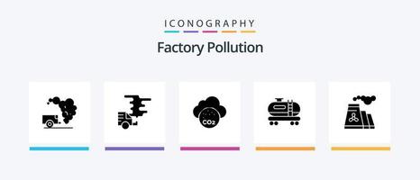 fabrik förorening glyf 5 ikon packa Inklusive produktion. fabrik. förorening. förorening. olja. kreativ ikoner design vektor