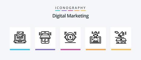 digital marknadsföring linje 5 ikon packa Inklusive Rör. klick. marknad. publik. marknadsföring. kreativ ikoner design vektor