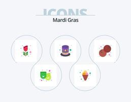 mardi gras platt ikon packa 5 ikon design. frukter. kokos. blomma. hatt. karneval vektor