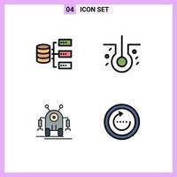 Stock Vector Icon Pack mit 4 Zeilenzeichen und Symbolen für Datenroboterspeicher krankes Haar Browser editierbare Vektordesign-Elemente