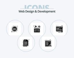 Webdesign und Entwicklung Glyph Icon Pack 5 Icon Design. ansprechbar. adaptiv. Analytik. die Einstellungen. Reparatur vektor