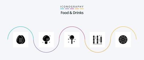mat och drycker glyf 5 ikon packa Inklusive kebab. drycker. måltid. måltid. mat vektor