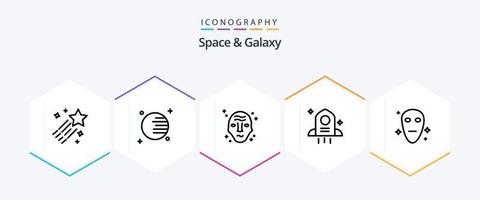 Space und Galaxy 25 Line Icon Pack inklusive Space. Außerirdischer. Galaxis. Platz. Astronomie vektor