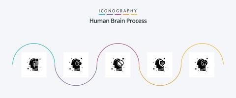 menschliches Gehirn Prozess Glyphe 5 Icon Pack inklusive Kopf. beschützen. Mensch. Mensch. Gehirn vektor
