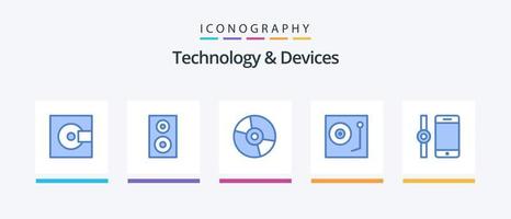 enheter blå 5 ikon packa Inklusive musik. enheter. högtalare. teknologi. elektronik. kreativ ikoner design vektor