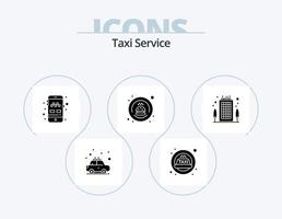 taxi service glyf ikon packa 5 ikon design. kontor. byggnad. mobil. transport. mat vektor