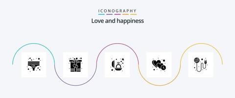 Love Glyph 5 Icon Pack inklusive Herz. Zeit. Engagement. Liebe. Uhr vektor