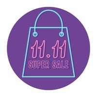 11 11 shoppingdag, neonnummer och påsförsäljningsmärke vektor