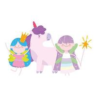 kleine Feen Prinzessin mit Zauberstab Krone und Einhorn Geschichte Cartoon