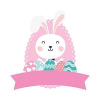 süßes Kaninchen mit Eiern gemalt glücklich Ostern Charakter vektor