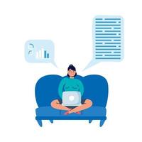 Frau mit Laptop auf Couch mit Blasen Vektor-Design vektor
