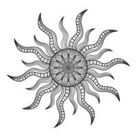 Hand zeichnen kreisförmiges Mandala, Sonnenmandala. dekorative Verzierung im ethnisch orientalischen Stil. Malbuch Seite. vektor