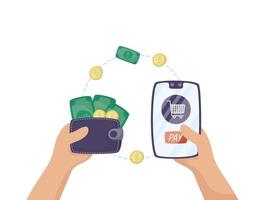 Smartphone mit Warenkorb und Geldbörse Geld vektor