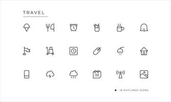 Reisesymbolset mit umrissenem Stil vektor