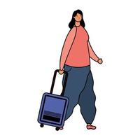 ung kvinna resenär med resväska avatar karaktär vektor